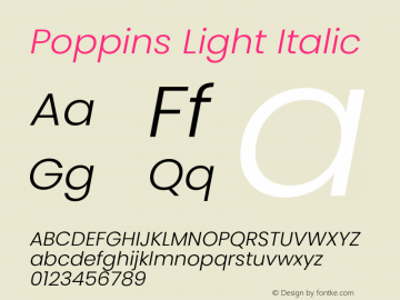 Poppins Light Italic 4.003b9 Font Sample