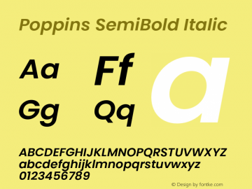 Poppins SemiBold Italic 4.003b9 Font Sample