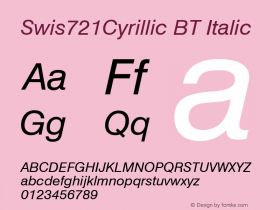 Swis721Cyrillic BT Italic Version 2.00 Bitstream Cyrillic Set Font Sample