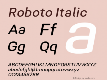 Roboto Italic Version 1.005 | CWR FONToMASS Premium compilation Font Sample