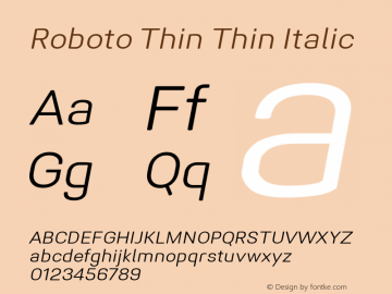 Roboto Thin Italic Version 1.005 | CWR FONToMASS Premium compilation图片样张