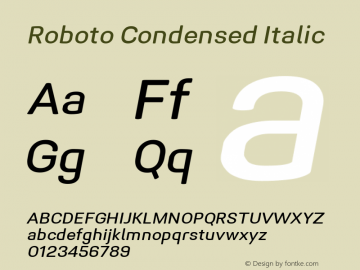 Roboto Condensed Italic Version 1.005 | CWR FONToMASS Premium compilation Font Sample
