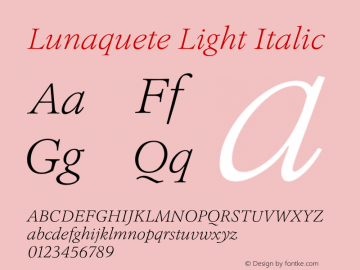 Lunaquete-LightItalic Version 1.002 | wf-rip DC20170330 Font Sample