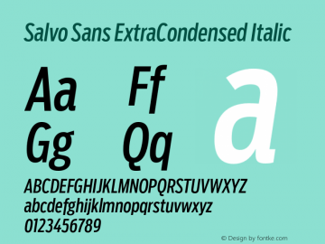SalvoSans-ExtraCondensedItalic Version 1.000 Font Sample