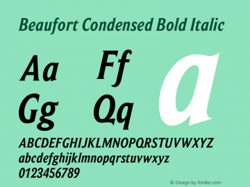 Beaufort-CondensedBoldItalic Version 2.02 Font Sample