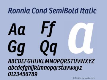 Ronnia Cond Sb Italic Version 1.001; ttfautohint (v1.5)图片样张