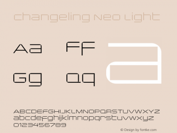 ChangelingNeo-Light Version 1.004; Changeling Neo Light Font Sample