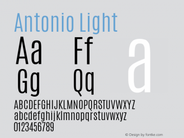Antonio Light Version 1 ; ttfautohint (v0.94.20-1c74) -l 8 -r 50 -G 200 -x 0 -w 