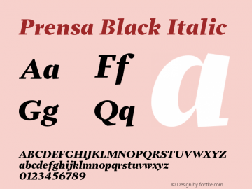 Prensa-BlackItalic Version 1.000 Font Sample