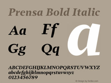 Prensa-BoldItalic Version 1.000 Font Sample