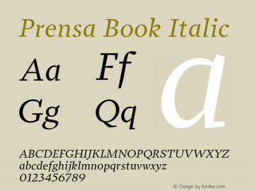Prensa-BookItalic Version 1.000 Font Sample