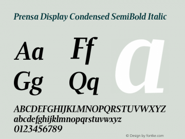 PrensaDisplay-CondensedSBItalic Version 1.000 Font Sample