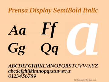 PrensaDisplay-SemiBoldItalic Version 1.000 Font Sample