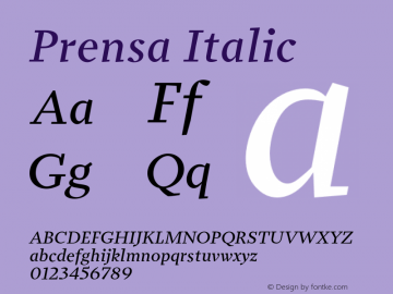 Prensa-Italic Version 1.000 Font Sample