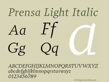 Prensa-LightItalic Version 1.000 Font Sample