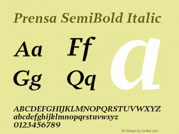 Prensa-SemiBoldItalic Version 1.000 Font Sample