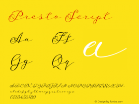 Presto Script Version 1.000;PS 001.000;hotconv 1.0.88;makeotf.lib2.5.64775 Font Sample