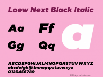 LoewNext-BlackItalic Version 1.000 Font Sample