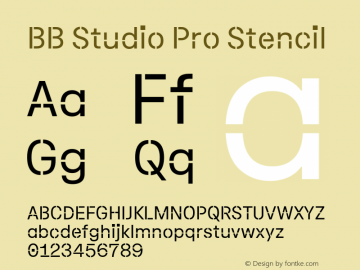 BB Studio Pro Stencil Version 1.000 Font Sample