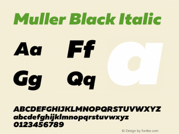 Muller Black Italic Version 1.000;PS 001.000;hotconv 1.0.88;makeotf.lib2.5.64775 Font Sample
