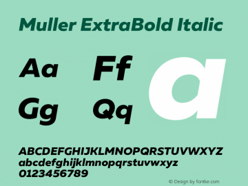 Muller ExtraBold Italic Version 1.000;PS 001.000;hotconv 1.0.88;makeotf.lib2.5.64775 Font Sample