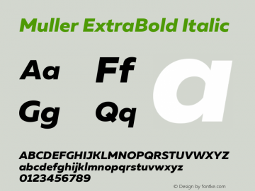 Muller ExtraBold Italic Version 1.000 Font Sample