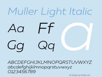Muller Light Italic Version 1.000;PS 001.000;hotconv 1.0.88;makeotf.lib2.5.64775 Font Sample