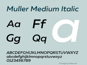 Muller Medium Italic Version 1.000 Font Sample