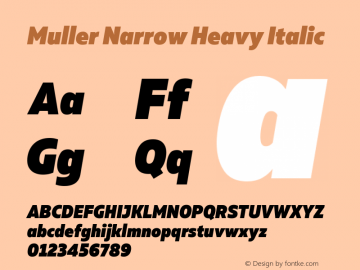 Muller Narrow Heavy Italic Version 1.000 Font Sample