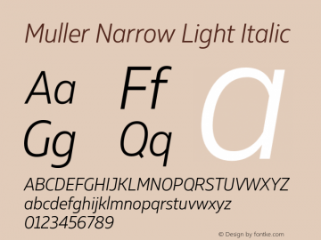 Muller Narrow Light Italic Version 1.000;PS 001.000;hotconv 1.0.88;makeotf.lib2.5.64775 Font Sample