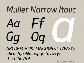 Muller Narrow Regular Italic Version 1.000;PS 001.000;hotconv 1.0.88;makeotf.lib2.5.64775 Font Sample