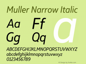 Muller Narrow Regular Italic Version 1.000 Font Sample