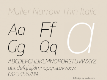 Muller Narrow Thin Italic Version 1.000;PS 001.000;hotconv 1.0.88;makeotf.lib2.5.64775 Font Sample