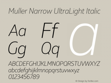 Muller Narrow UltraLight Italic Version 1.000 Font Sample