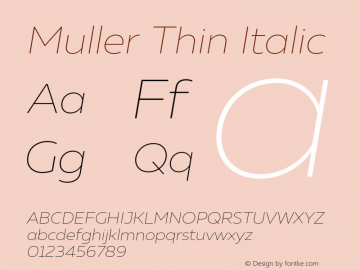 Muller Thin Italic Version 1.000;PS 001.000;hotconv 1.0.88;makeotf.lib2.5.64775 Font Sample