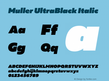 Muller UltraBlack Italic Version 1.000 Font Sample