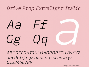 Drive Prop Extralight Italic Version 1.300 Font Sample