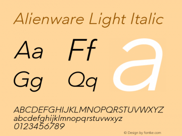 Alienware Light Italic 1.00 Font Sample