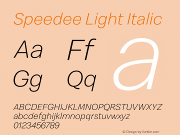 Speedee Light Italic Version 1.100 Font Sample