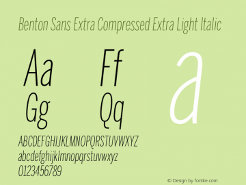 Benton Sans Extra Compressed Extra Light Italic Version 2.0图片样张