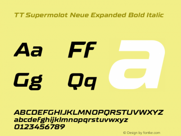 TTSupermolotNeue-ExpBoldIt Version 1.000 Font Sample