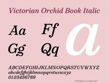 VictorianOrchid-BookItalic Version 1.000;PS 001.000;hotconv 1.0.88;makeotf.lib2.5.64775 Font Sample
