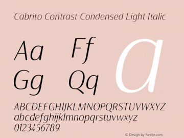 CabritoContrast-CondLightItalic Version 1.000 Font Sample