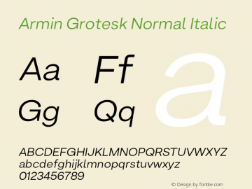 ArminGrotesk-NormalItalic Version 1.001;PS 001.001;hotconv 1.0.88;makeotf.lib2.5.64775 Font Sample