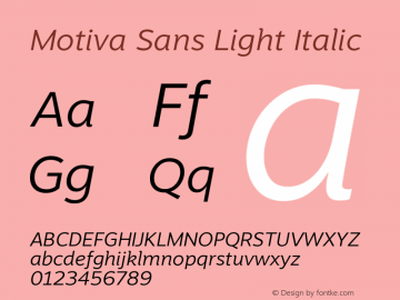 Motiva Sans Light Italic Version 4.007; ttfautohint (v1.8) Font Sample