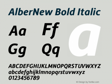 AlberNew-BoldItalic Version 2.000 Font Sample