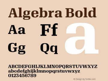 Algebra-Bold Version 1.2; 2016 Font Sample