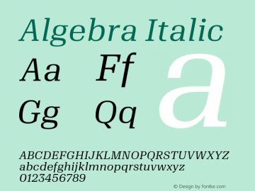 Algebra-Italic Version 1.2; 2016 Font Sample