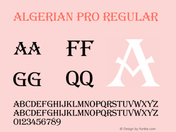 AlgerianPro-Regular Version 2.00 Font Sample