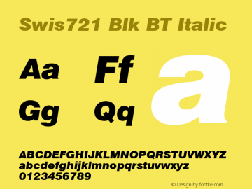 Swiss 721 Black Italic BT mfgpctt-v4.4 Dec 30 1998 Font Sample